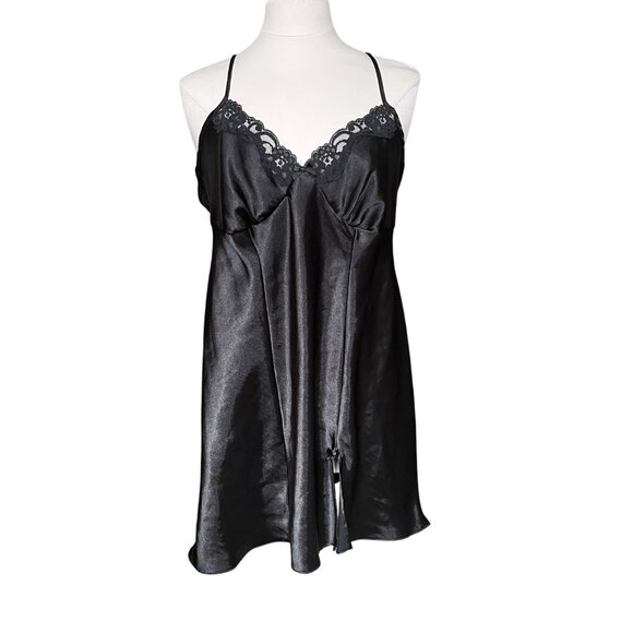 Gilligan & OMalley‎ Black Satin Lace Trim Chemise Babydoll Nightgown XL - Picture 3 of 9